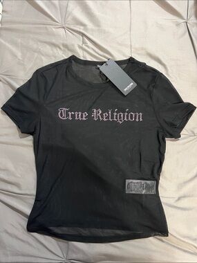 True Religion Black Short Sleeve Tee with Rhinestone Logo